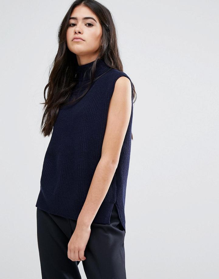 Ymc Merino Wool Roll Neck Knit Tank Top - Blue