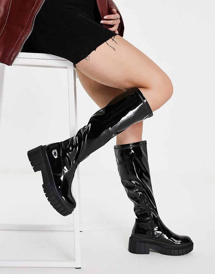 Schuh Dream Chunky Knee-high Boots In Black Patent