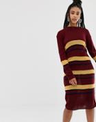 Daisy Street Midi Sweater Dress In Knitted Stripe-red