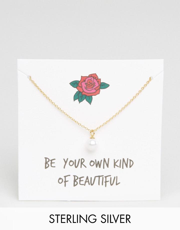 Asos Gold Plated Sterling Silver Faux Pearl Necklace - Gold