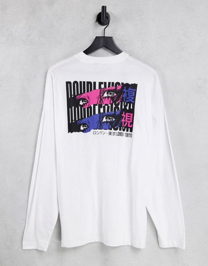 Asos Design Oversized Long Sleeve T-shirt With Anime Comic Back Print-white