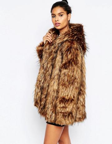 Story Of Lola Hooded Faux Fur Coat - Brown