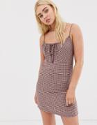 Pull & Bear Pacific Gingham Cotton Mini Dress - Pink