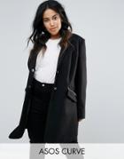 Asos Curve Slim Boyfriend Coat With Zip Pocket - Black