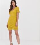 Fashion Union Tall Short Sleeved Lace Dress-yellow