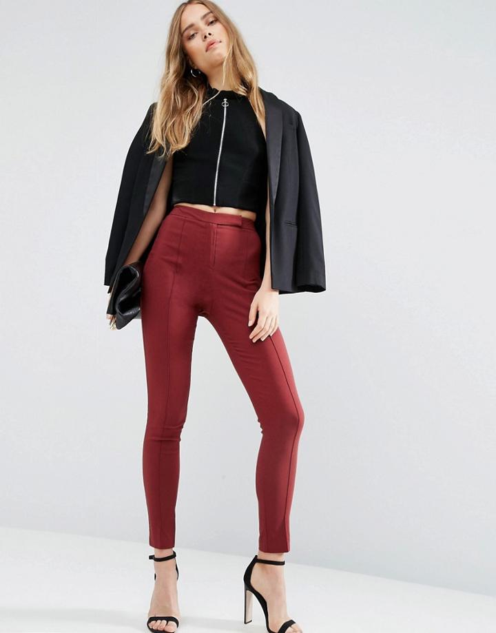 Asos High Waist Pants In Skinny Fit - Red