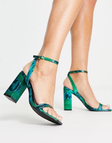 Raid Garry Mid Heel Sandals In Blue And Green Snake Print-multi