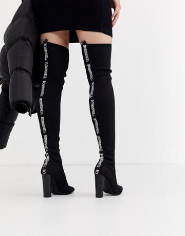 Asos Design Kudos Bombshell Knitted Thigh High Boots In Black