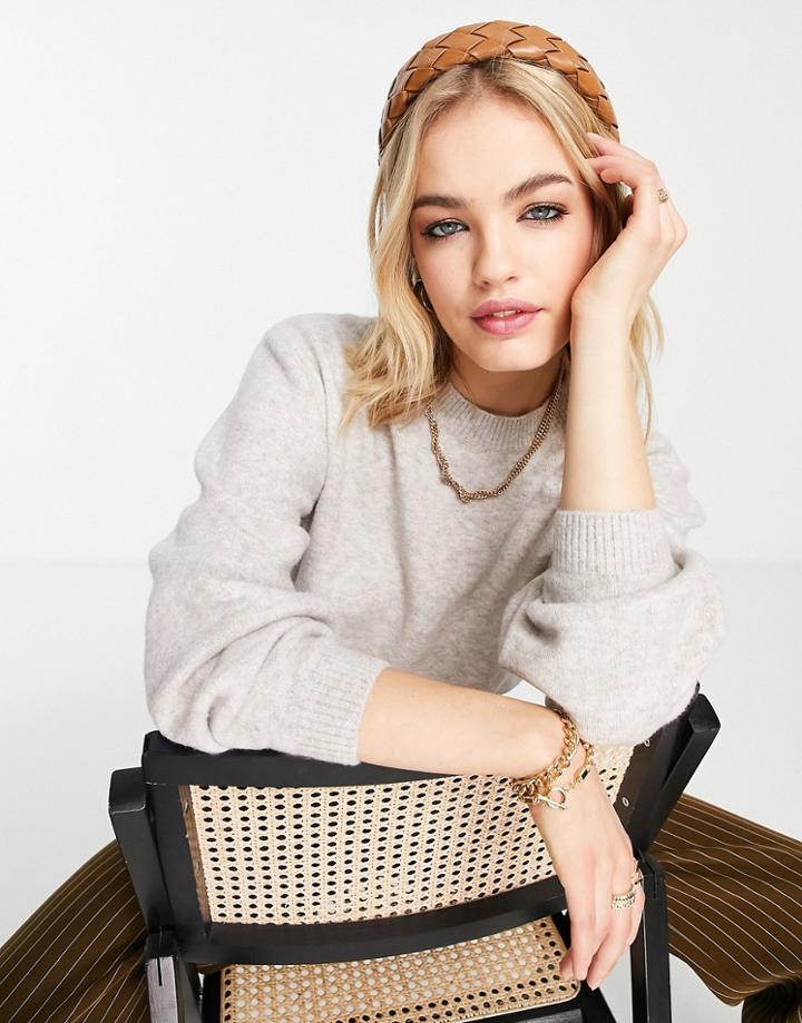 & Other Stories Recycled Round Neck Balloon Sleeve Sweater In Oatmeal-neutral