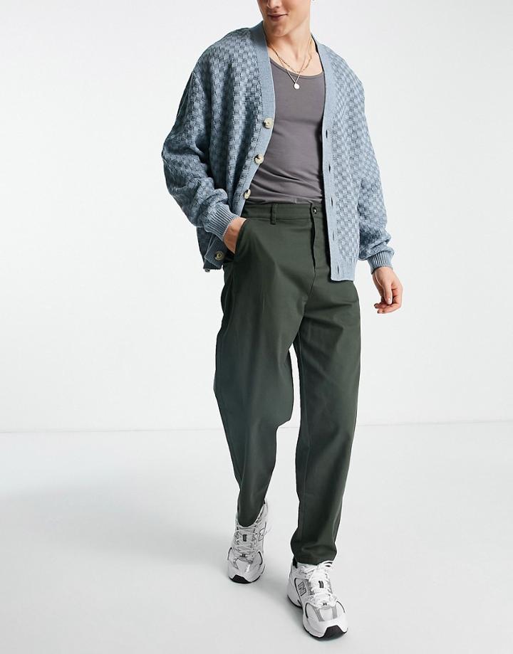 Asos Design Oversized Tapered Chinos In Dark Green