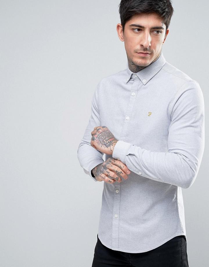 Farah Stretch Skinny Fit Oxford Shirt Buttondown Exclusive In Gray - Gray