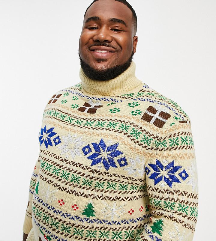 Another Influence Plus Festive Sweater In Stone-neutral