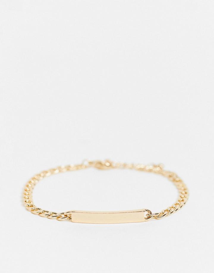 Asos Design Bracelet With Bar In Gold Tone
