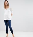Asos Design Maternity Ridley High Waisted Skinny Jeans In Blue Black Wash With Under The Bump Waistband