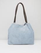 Asos Suede Unlined Shopper Bag With Wrap Handle - Blue
