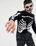 Asos Design Halloween Skinny Skeleton Rib Cage Printed Shirt In Black - Black