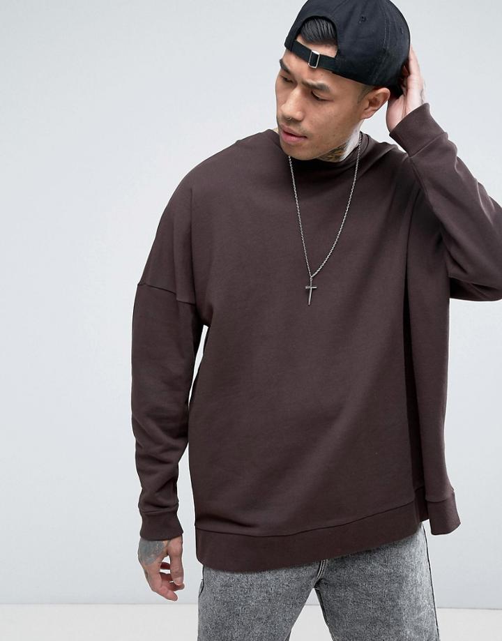 Asos Extreme Oversized Sweatshirt In Brown - Blue