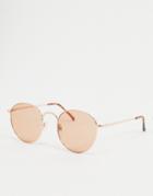 Aj Morgan Round Sunglasses In Gold With Pink Lens