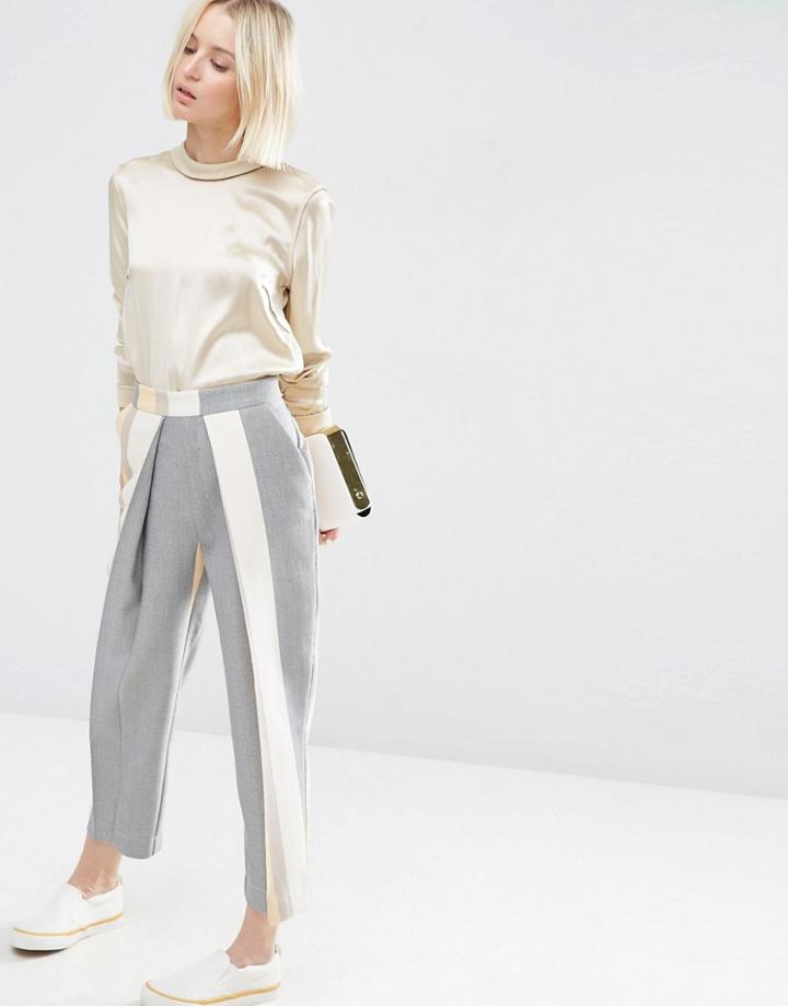 Asos White Pleat Detail Pants In Stripe - Multi