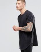Asos Twill T-shirt With Pockets In Black With Short Sleeves - Black