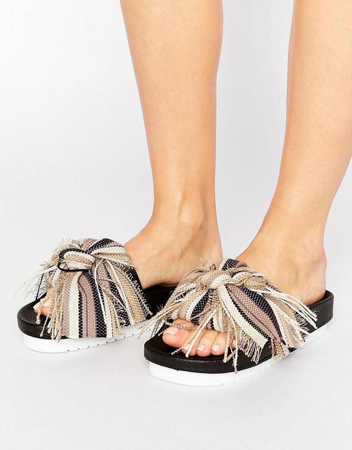 Sixtyseven Taupe Multi Bow Slide Flat Sandals - Beige