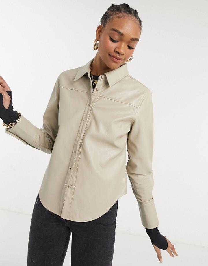 Steele Torri Vegan Friendly Leather Button Up Shirt In Tan-brown
