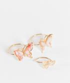 Monki Papillon Butterfly 3 Pack Rings In Gold