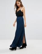 Lavand Maxi Skirt With Side Slit In Blue - Blue