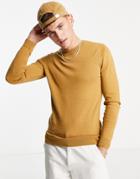 New Look Muscle Fit Knit Sweater In Camel-neutral