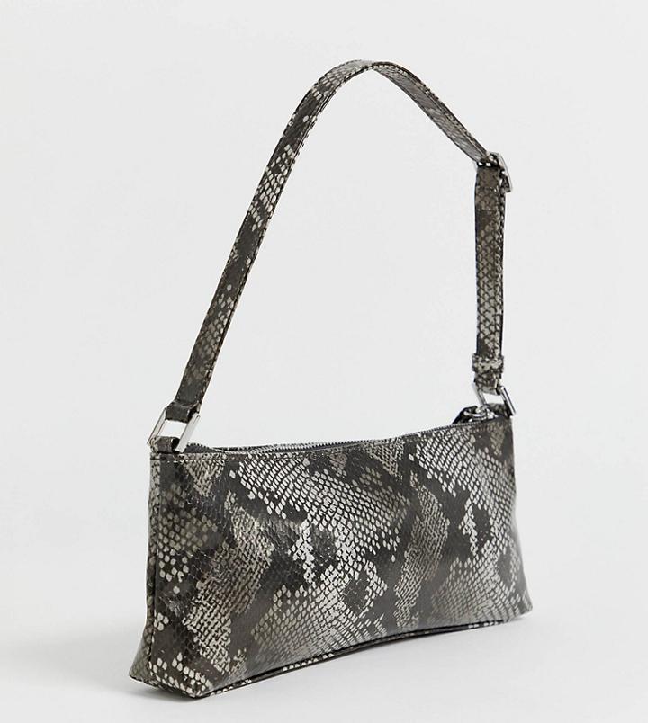 Monki Snake Print Handbag In Gray - Brown