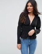 Asos Plunge Top With Gathered Waist - Black