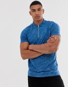 Asos Design Polo Shirt With Zip Neck In Interest Fabric-blue