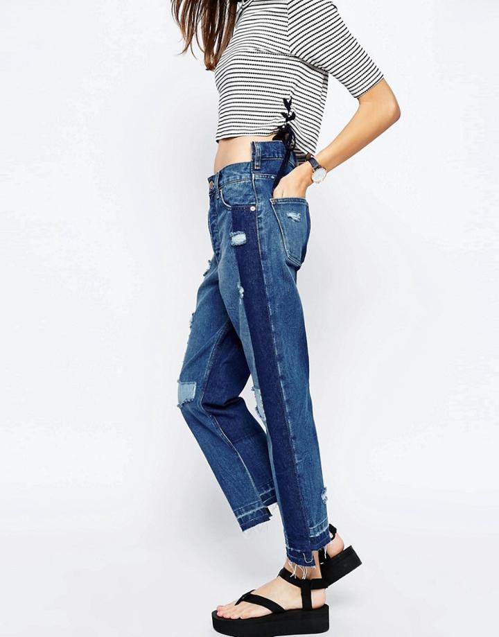 Asos Denim Deconstructed Straight Leg Jeans - Blue