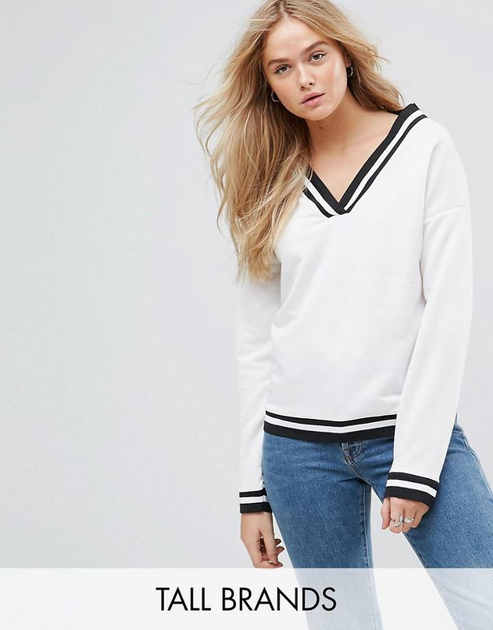 Daisy Street Tall Cropped Sweater With Stripe Tipping - White