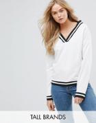 Daisy Street Tall Cropped Sweater With Stripe Tipping - White