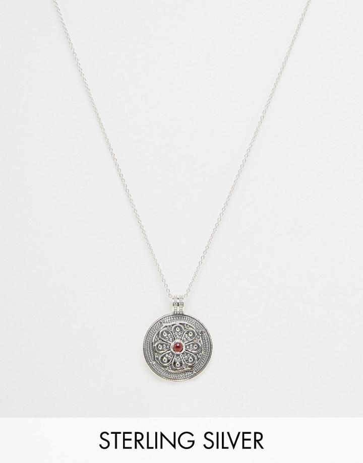 Rock N Rose Adelle Sterling Silver Garnet Coin Pendant Necklace - Silver