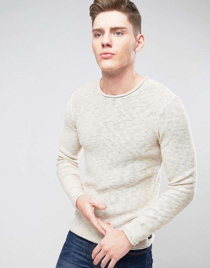 Only & Sons Knitted Sweater In Loose Knit And Raw Hem - Cream