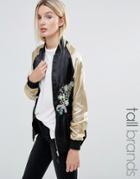 Brave Soul Tall Bomber Jacket With Embroidery - Black