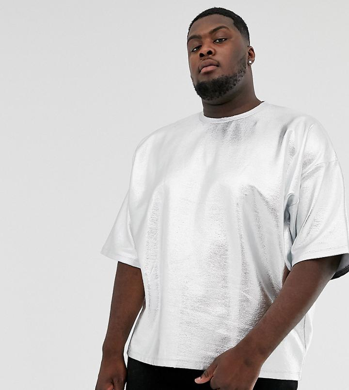 Asos Design Plus Oversized T-shirt With Half Sleeve In Metallic