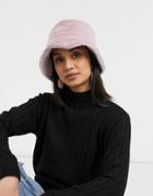 Asos Design Fluffy Bucket Hat In Pink And Cream Print