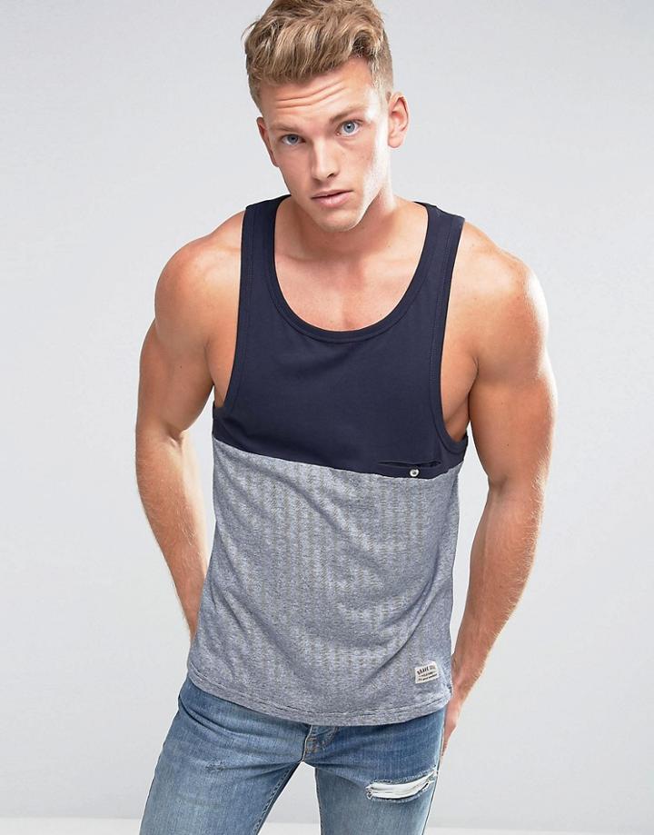 Brave Soul Solid Top Tank With Stripes - Navy