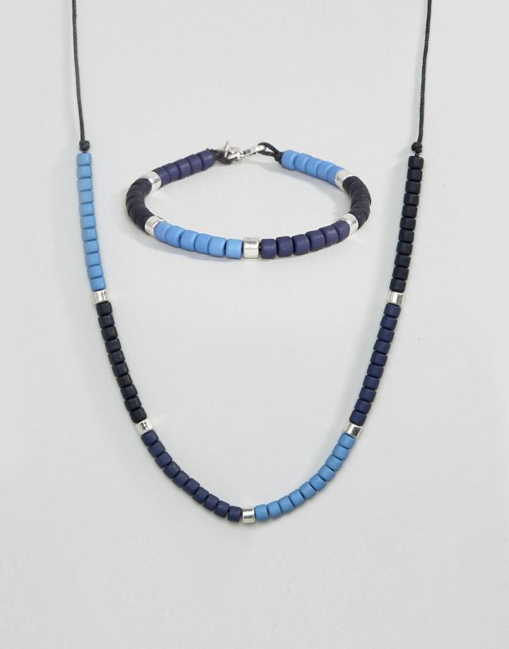 Icon Brand Bead & Chain Necklace In Blue - Blue