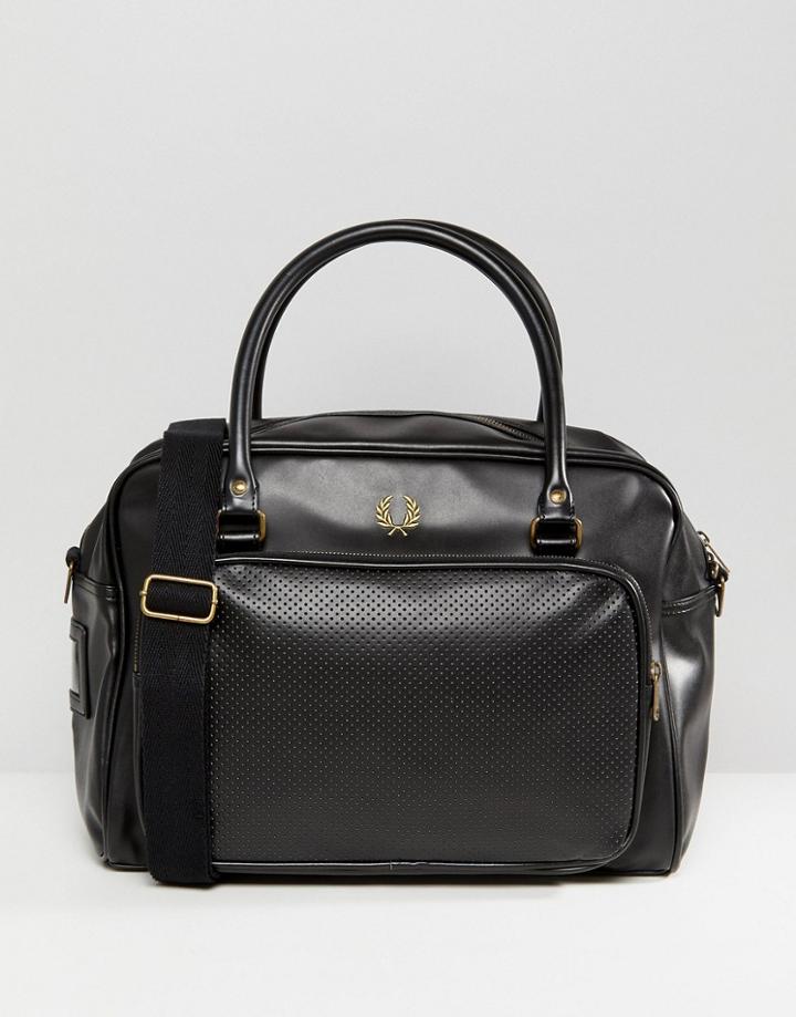 Fred Perry Perforated Leather Carryall In Black - Black
