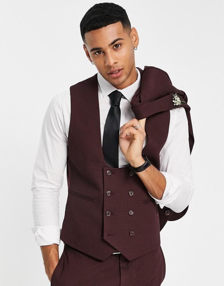 Asos Design Wedding Super Skinny Suit Vest In Birdseye Texture In Red And Navy