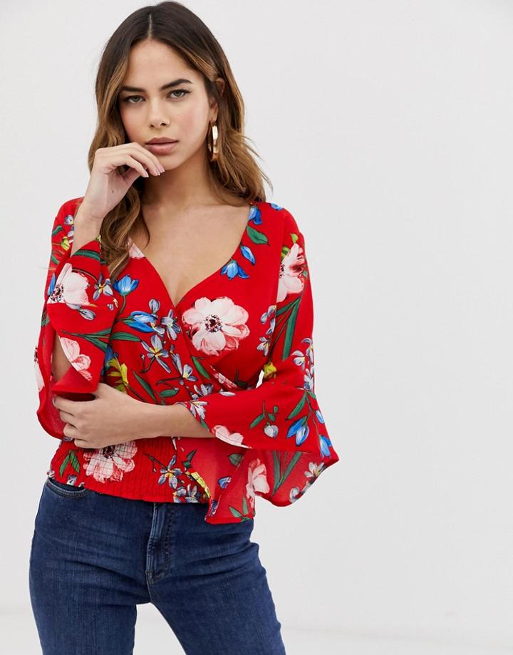 Ax Paris Floral Wrap Top-red