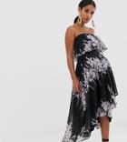Asos Design Maternity Bandeau Midi Dress In Placed Linear Floral - Multi