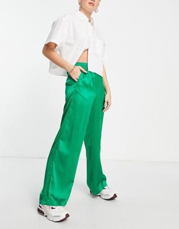 Jjxx Elasticated Waist Satin Dad Pants In Bright Green
