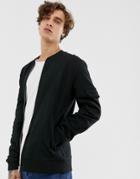Asos Design Jersey Bomber Jacket With Utility Sleeve Pocket In Black