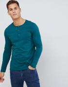 Asos Design Long Sleeve T-shirt With Grandad Neck In Green