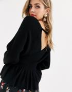 Lipsy Wrap Peplum Sweater In Black
